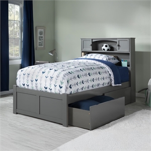 Leo & Lacey Modern Solid Wood Twin Platform Bed with USB Charger in Gray