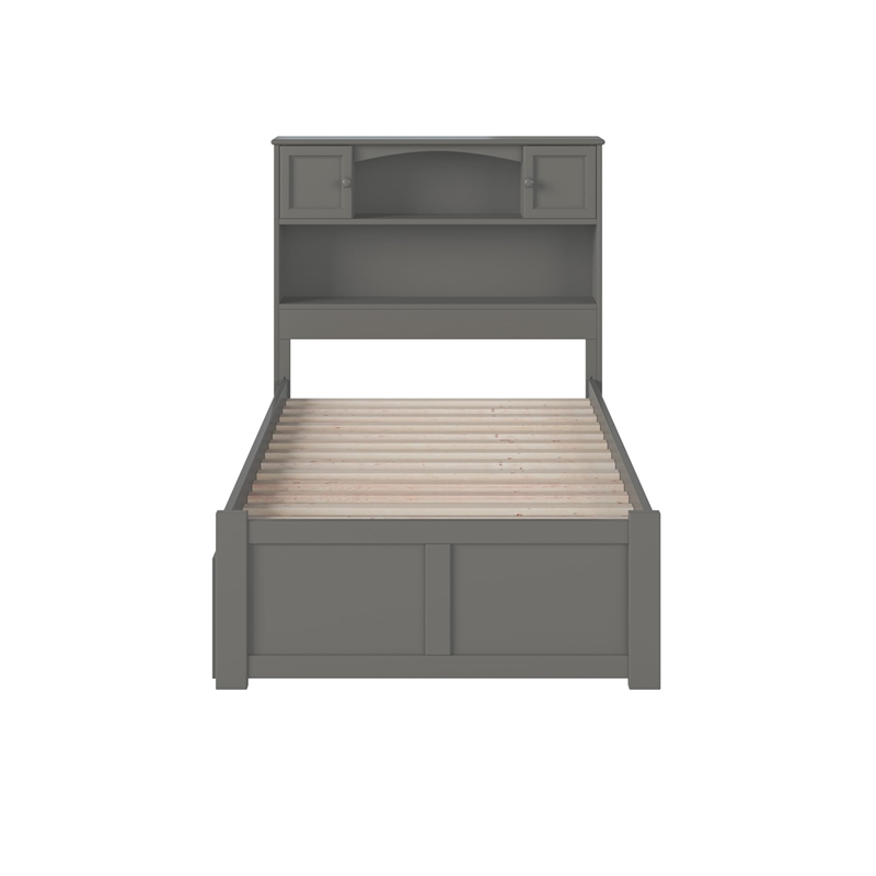 Leo & Lacey Modern Solid Wood Twin Platform Bed with USB Charger in Gray