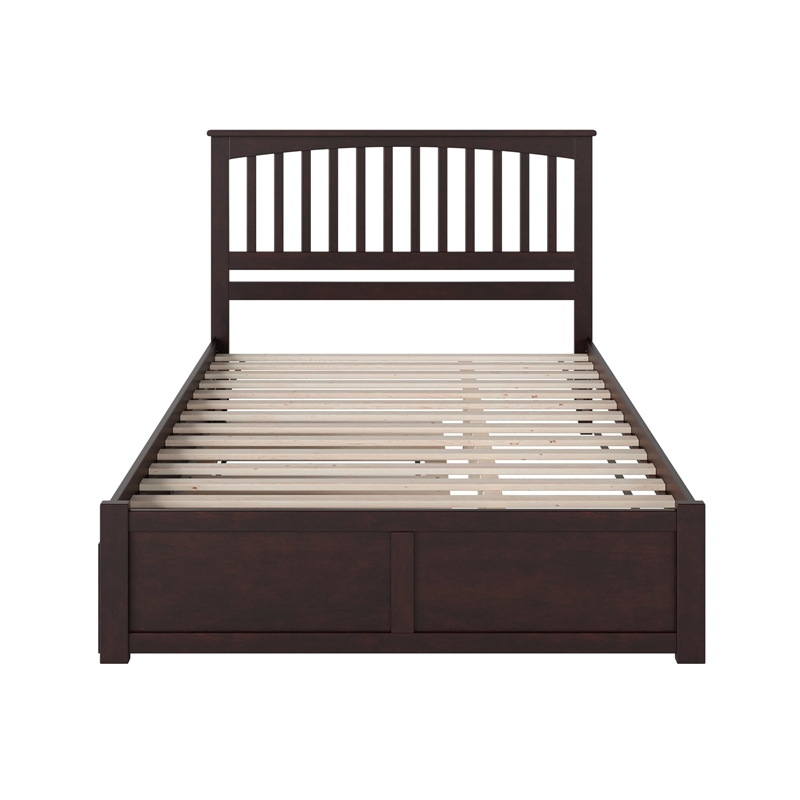Leo & Lacey Mission Twin Wood Platform Bed w/ Footboard and Twin Trundle in Grey
