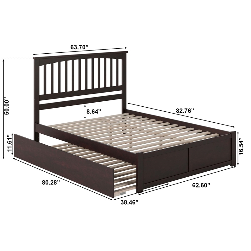 Leo & Lacey Mission Twin Wood Platform Bed w/ Footboard and Twin Trundle in Grey