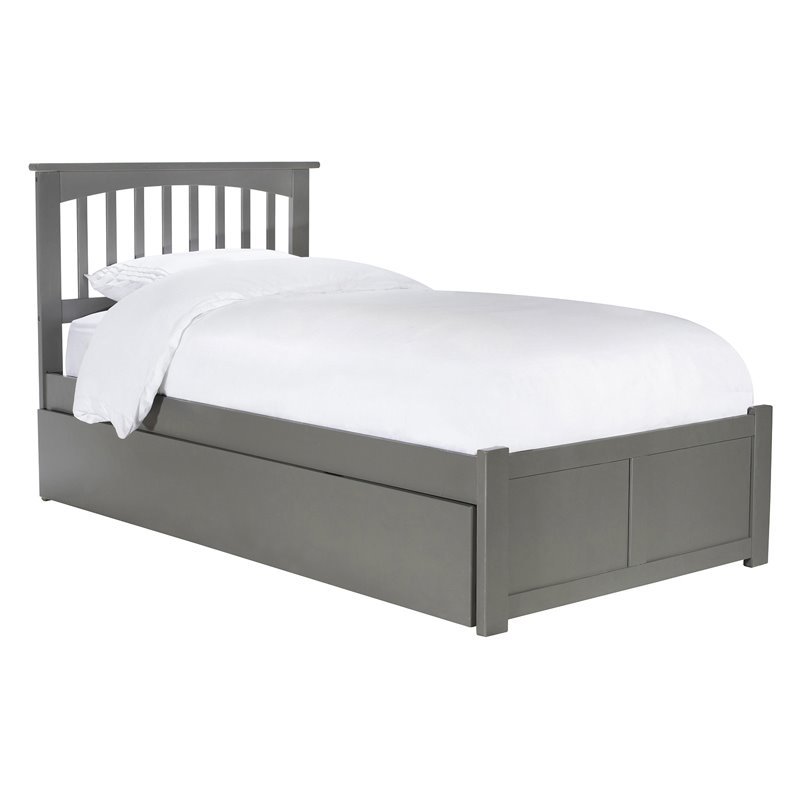 Leo Lacey Twin Platform Bed With Footboard And Twin Trundle In Gray Ll 1762611