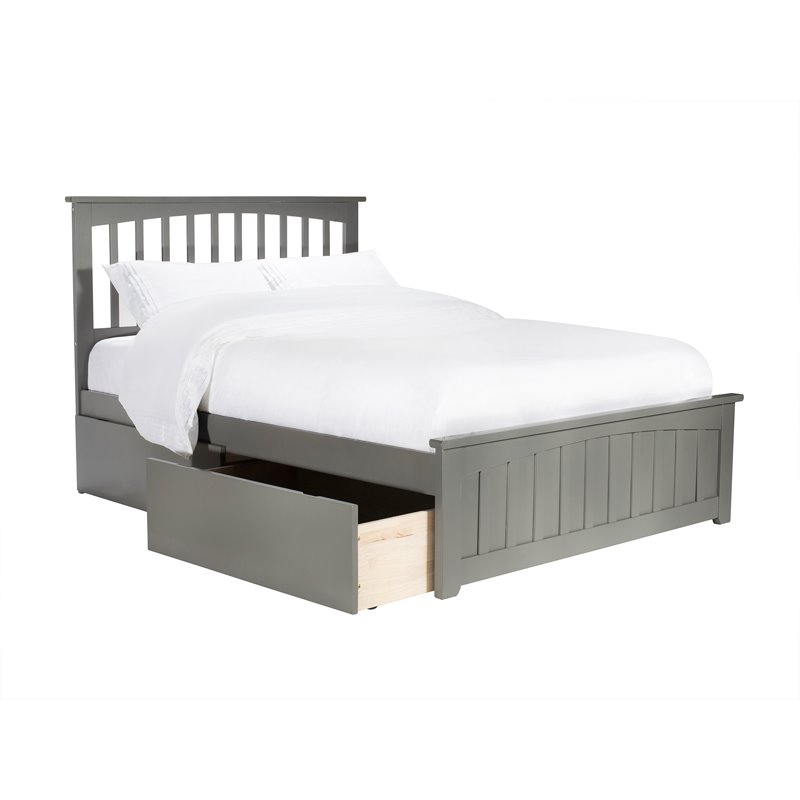 Leo & Lacey Full Platform Bed with Footboard and 2 Urban Bed Drawers in Gray