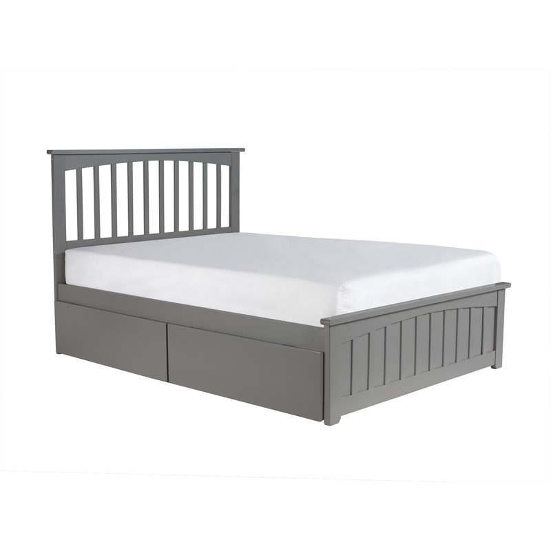 Leo & Lacey Full Platform Bed with Footboard and 2 Urban Bed Drawers in Gray