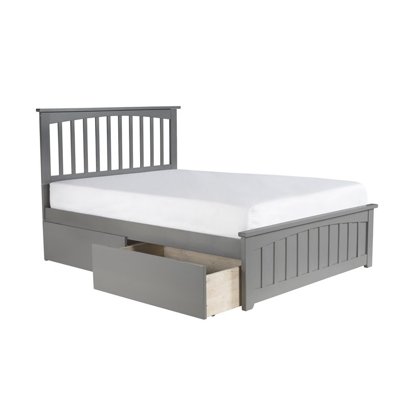 Leo & Lacey Full Platform Bed with Footboard and 2 Urban Bed Drawers in Gray