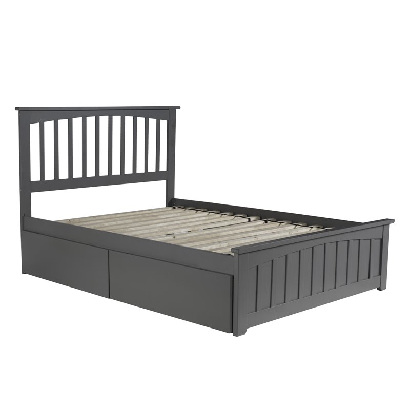 Leo & Lacey Full Platform Bed with Footboard and 2 Urban Bed Drawers in Gray