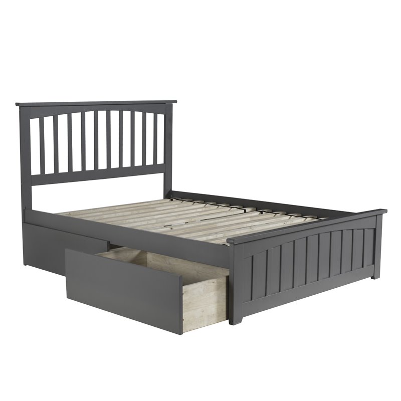 Leo & Lacey Full Platform Bed with Footboard and 2 Urban Bed Drawers in Gray