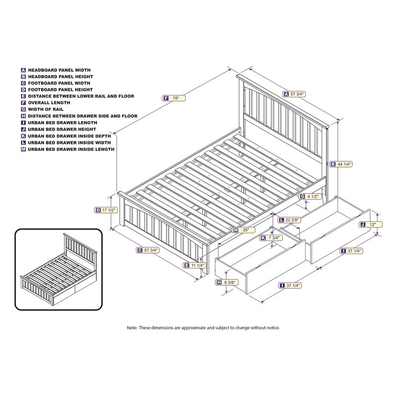 Leo & Lacey Full Platform Bed with Footboard and 2 Urban Bed Drawers in Gray
