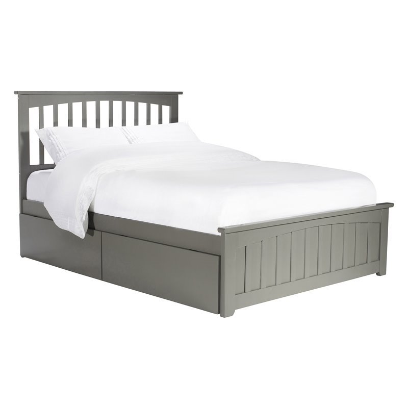 Leo & Lacey Full Platform Bed with Footboard and 2 Urban Bed Drawers in Gray