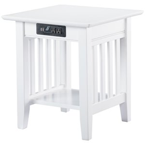 Leo & Lacey 20&quot Wood Charger End Table with Storage Shelf in White