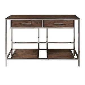 home fare modern industrial brown wood and smoked metal sofa table