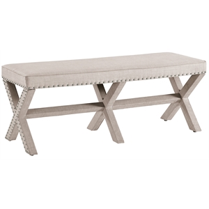 home fare beige upholstered 'x' base bed bench