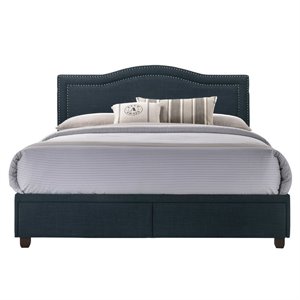 home fare navy upholstered camel back queen storage bed with usb