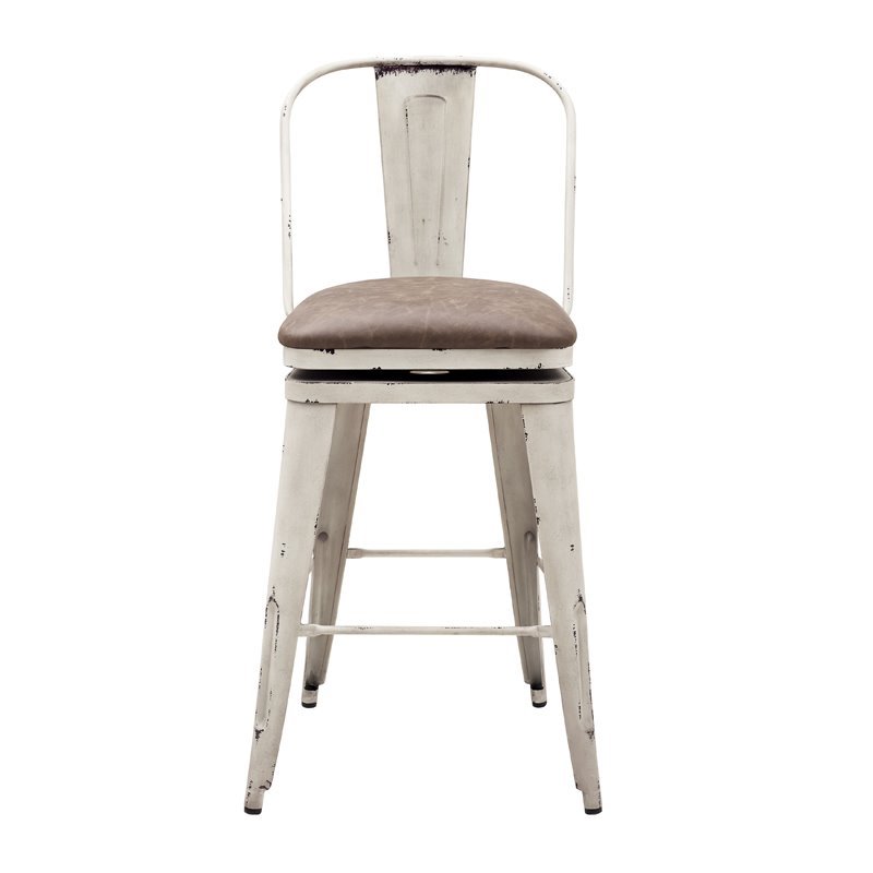 Home Fare Distressed Antique White Metal Swivel Barstool