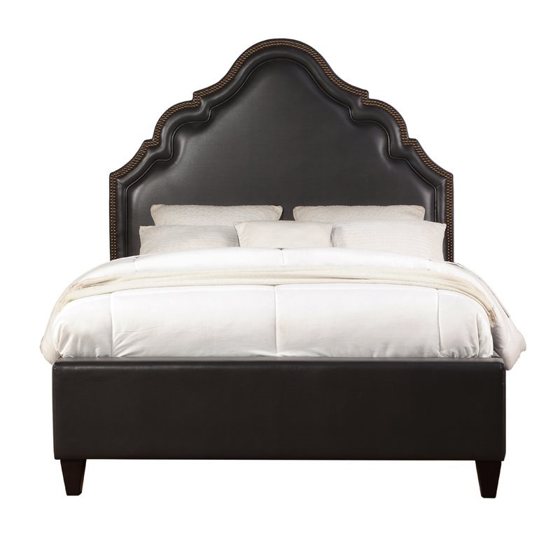 Home Fare Charcoal Faux Leather High Arch Upholstered Queen Bed Home Fare Charcoal Faux Leather High Arch Upholstered Queen Bed D184 Br K1