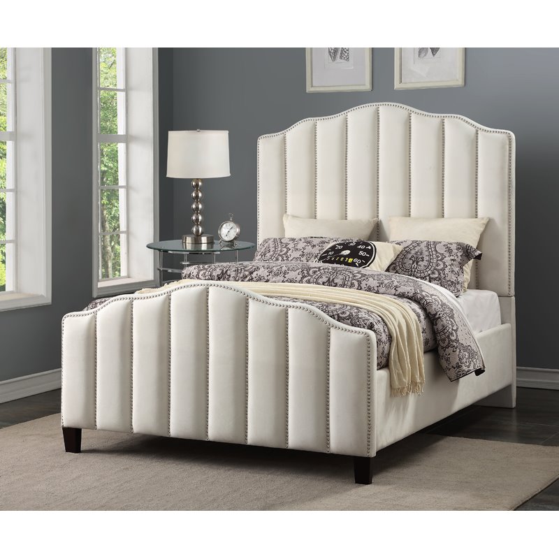 Home Fare Glam Inspired Cream Channeled King Upholstered Headboard ...