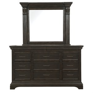 caldwell 11 drawer wood dresser w/ mirror in deep brown by pulaski furniture