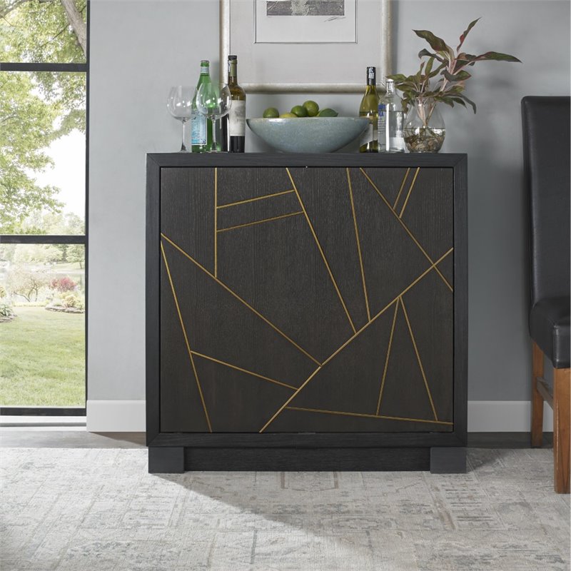 Home Fare Modern Minimalist Rotating Bar Cabinet in Black Gold Fractal - D233-004