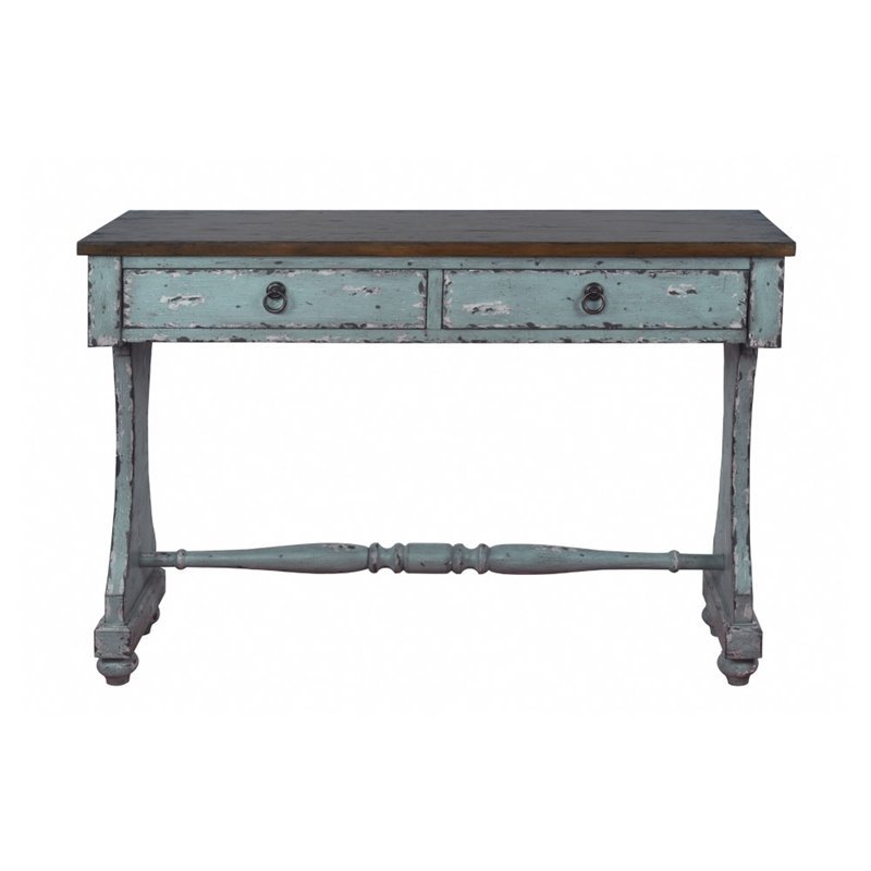 Two Drawer Entryway Console Table, Blue Console Table With Shelves
