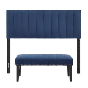 home fare channeled upholstered full/queen headboard and bench set in blue