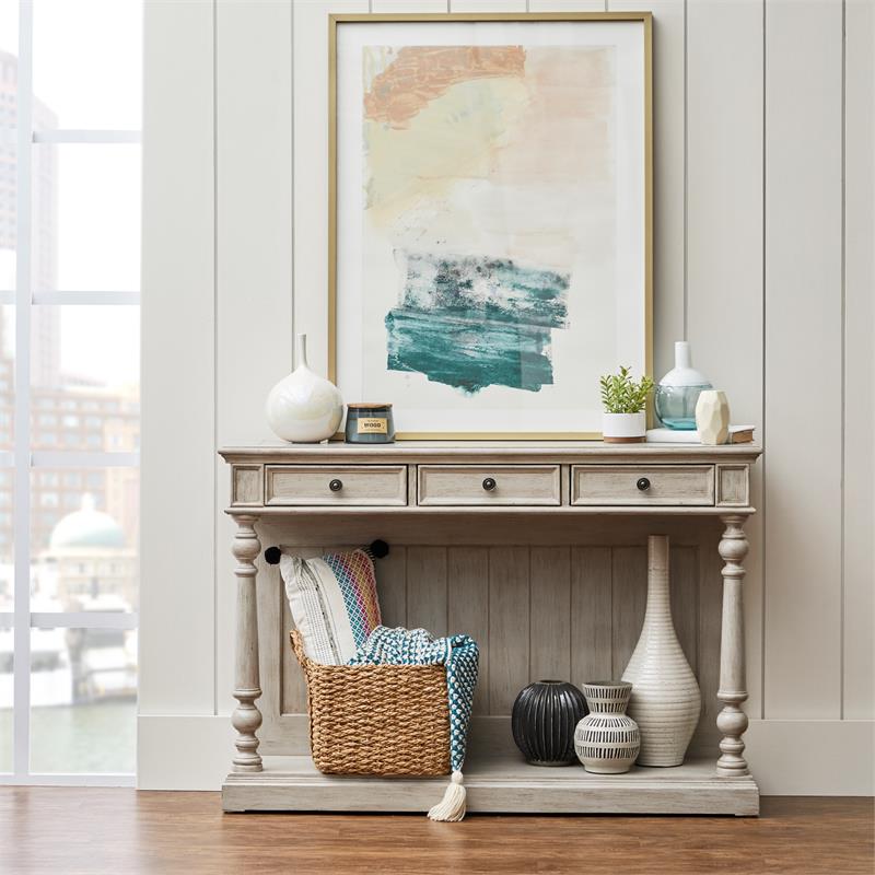 Home Fare Three Drawer Farmhouse Console Table In Prairie Beige