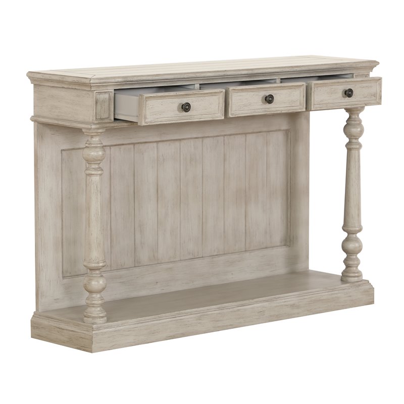 Home Fare Three Drawer Farmhouse Console Table In Prairie Beige
