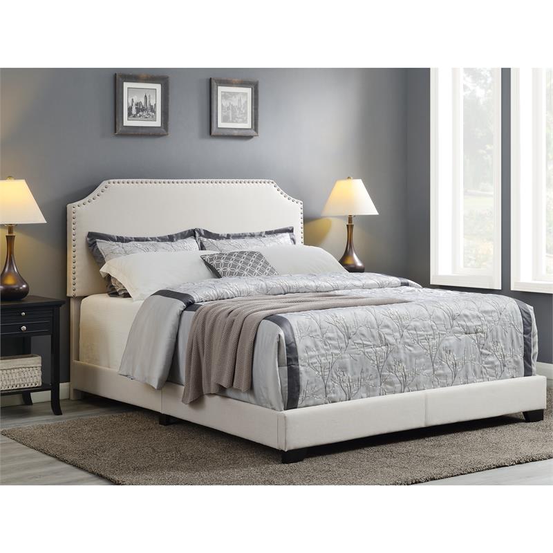 Home Fare Clipped Corner Upholstered Queen Bed in Warm Grey | Cymax ...