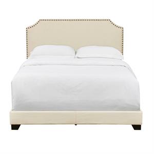 home fare clipped corner king upholstered bed in linen beige