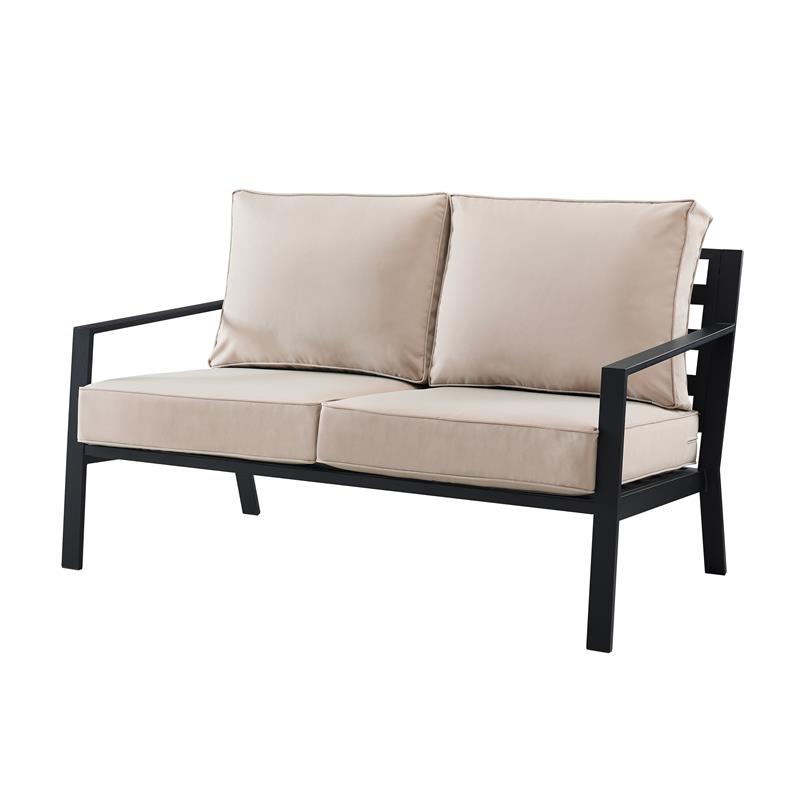 black metal outdoor loveseat