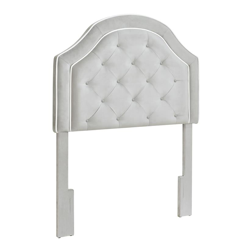Welt Trim Diamond Tufted Adjustable Twin Headboard in Light Gray