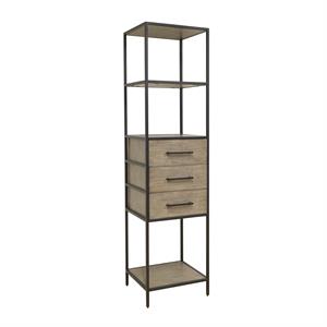 modern iron framed display cabinet with three shelves and three drawers