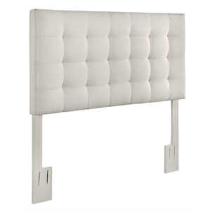mid-century grid tufted full or queen upholstered headboard in fog gray