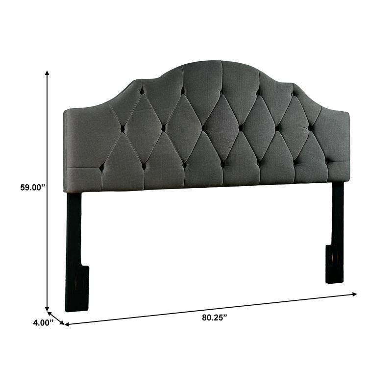 Curve Top Upholstered King Headboard in Charcoal