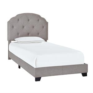 tufted nailhead trim twin upholstered bed in gray