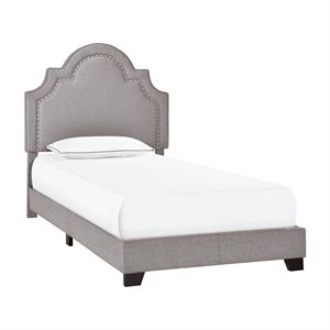 queen anne nailhead trim upholstered twin bed in gray