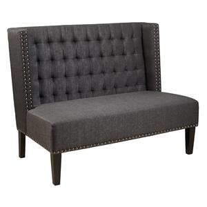tufted nailhead trim entryway bench in anthracite grey