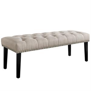 beige diamond button tufted upholstered bed bench