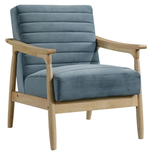 deep blue horizontal channeled wood frame armchair