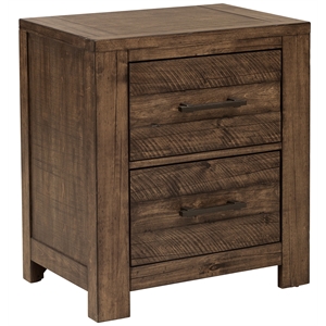 nightstand with two drawers in distressed brown finish
