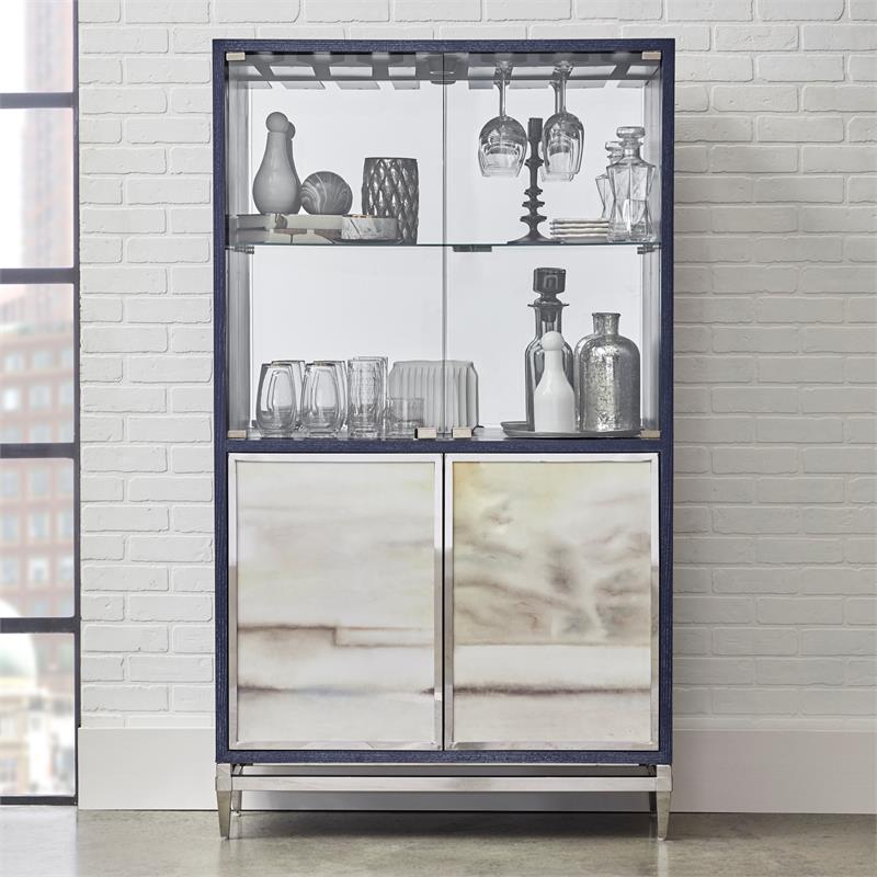 Modern Mirrored Home Bar in Blue D260018