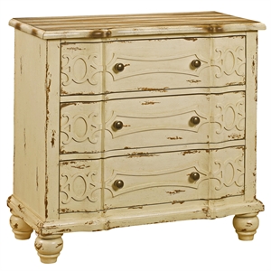 homefare ornate overlay three-drawer wood chest in weathered yellow