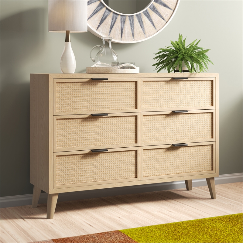 Cane And Wood Six Drawer Dresser In, Mathis Brothers Dressers And Nightstands