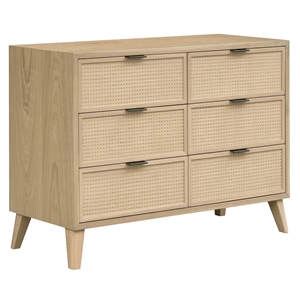 cane and wood six drawer dresser in light brown