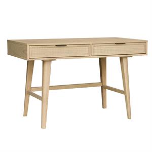 two drawer cane desk in brown wood