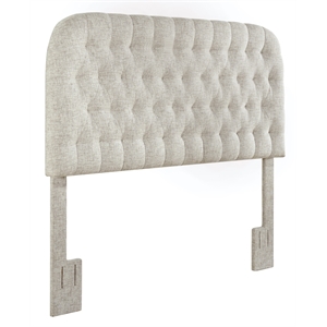 diamond tufted full or queen upholstered headboard in oatmeal gray