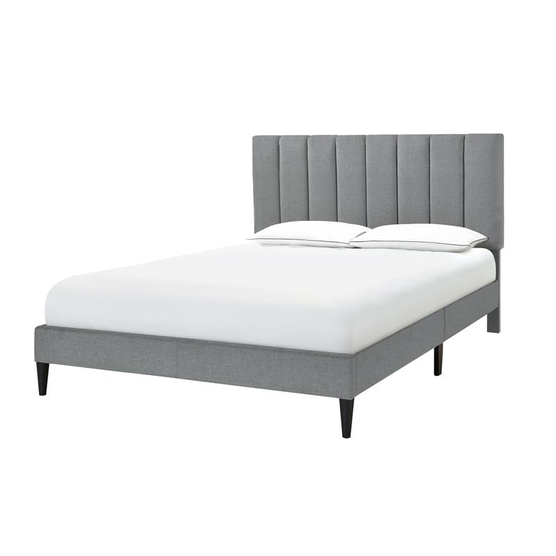 HomeFare Vertically Channeled Queen Upholstered Platform Bed in Gray ...