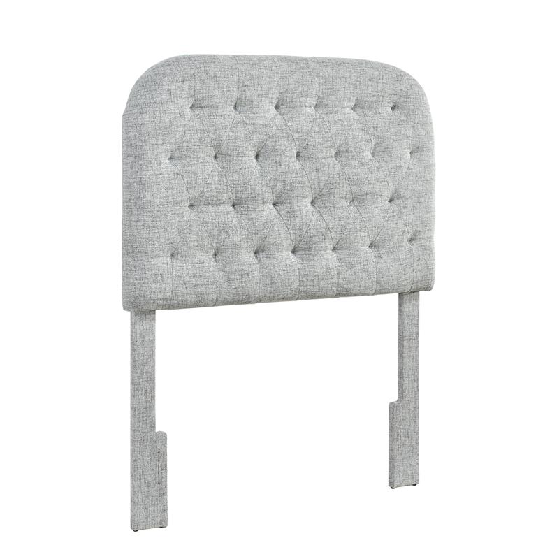 Round Corner Diamond Tufted Twin Upholstered Headboard in Platinum Gray