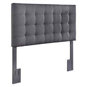 mid-century modern grid tufted full or queen headboard in charcoal gray fabric