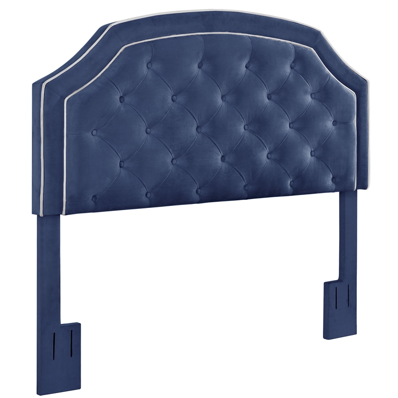 Welt Trim Tufted Adjustable King or Cal King Headboard in Navy Blue