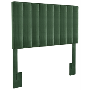 crushed-velvet vertically channeled full or queen headboard in green fabric