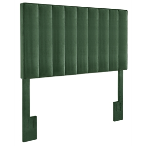 crushed-velvet channeled king or cal king headboard in emerald green fabric